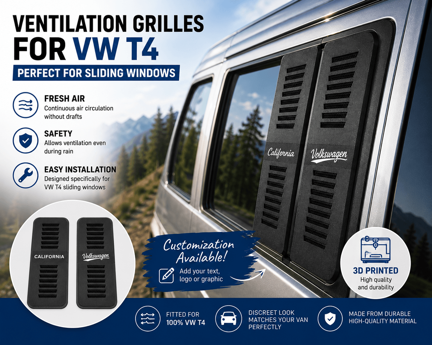 Ventilation grilles for slider window VW T4